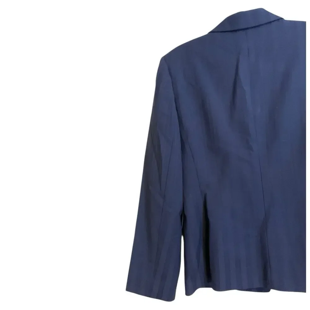 Tahari‎ Navy Blue Subtle Stripe Blazer Jacket Women's Sz 10P Pockets Career